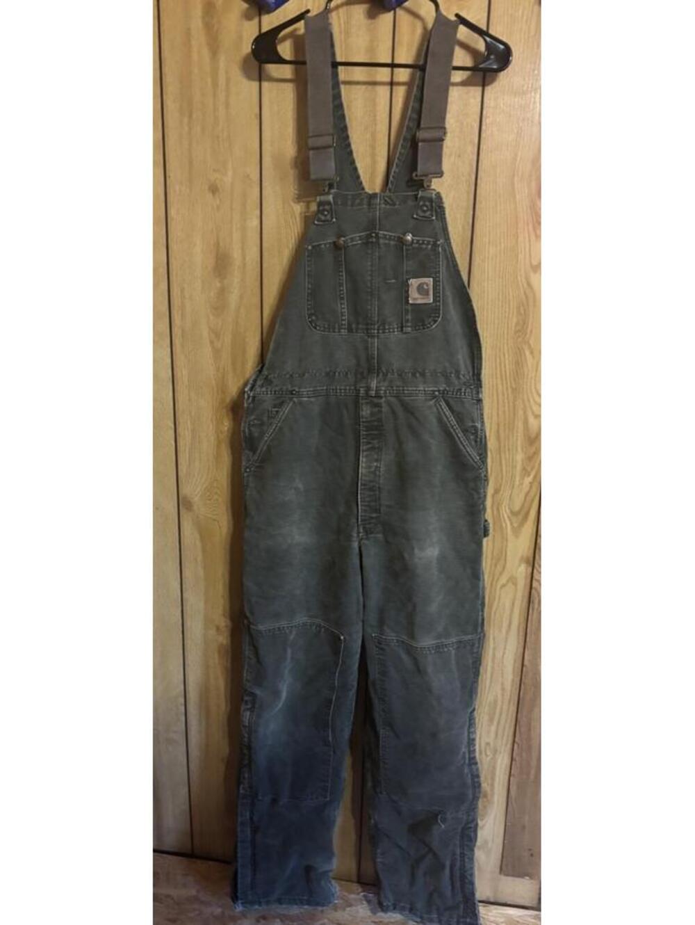 Vintage Carhartt R27 MOS Quilt Lined Bib Overalls 38X34 Washed Duck